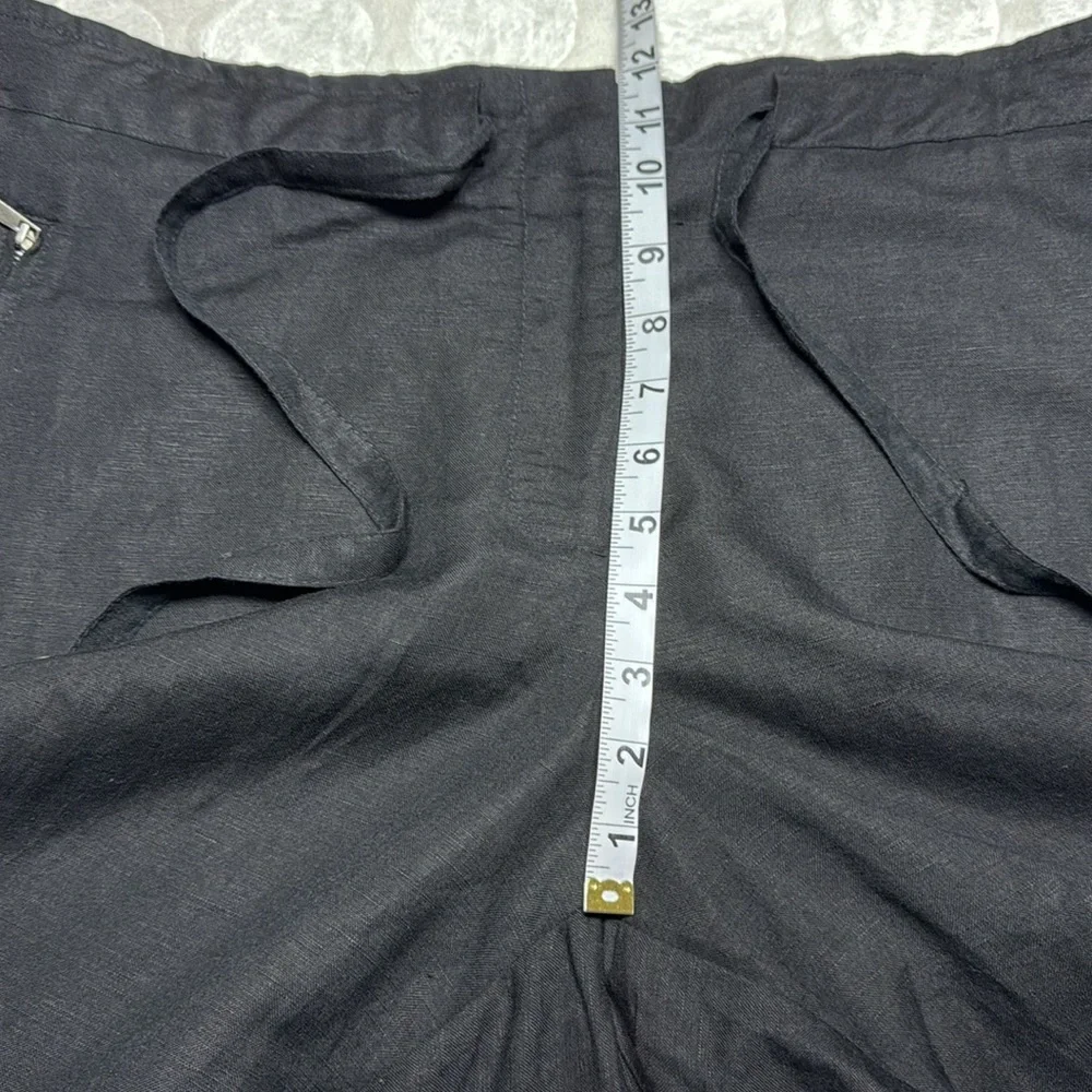 Ashley Stewart Black Breathable Linen Pants Full-Length Belted Loose Fit Size 16